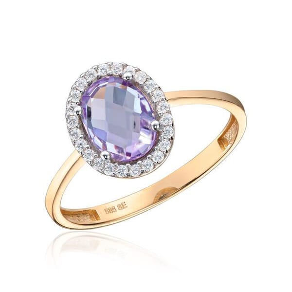 Gullring rosett i 14 kt med ametyst og zirkonia - 57553